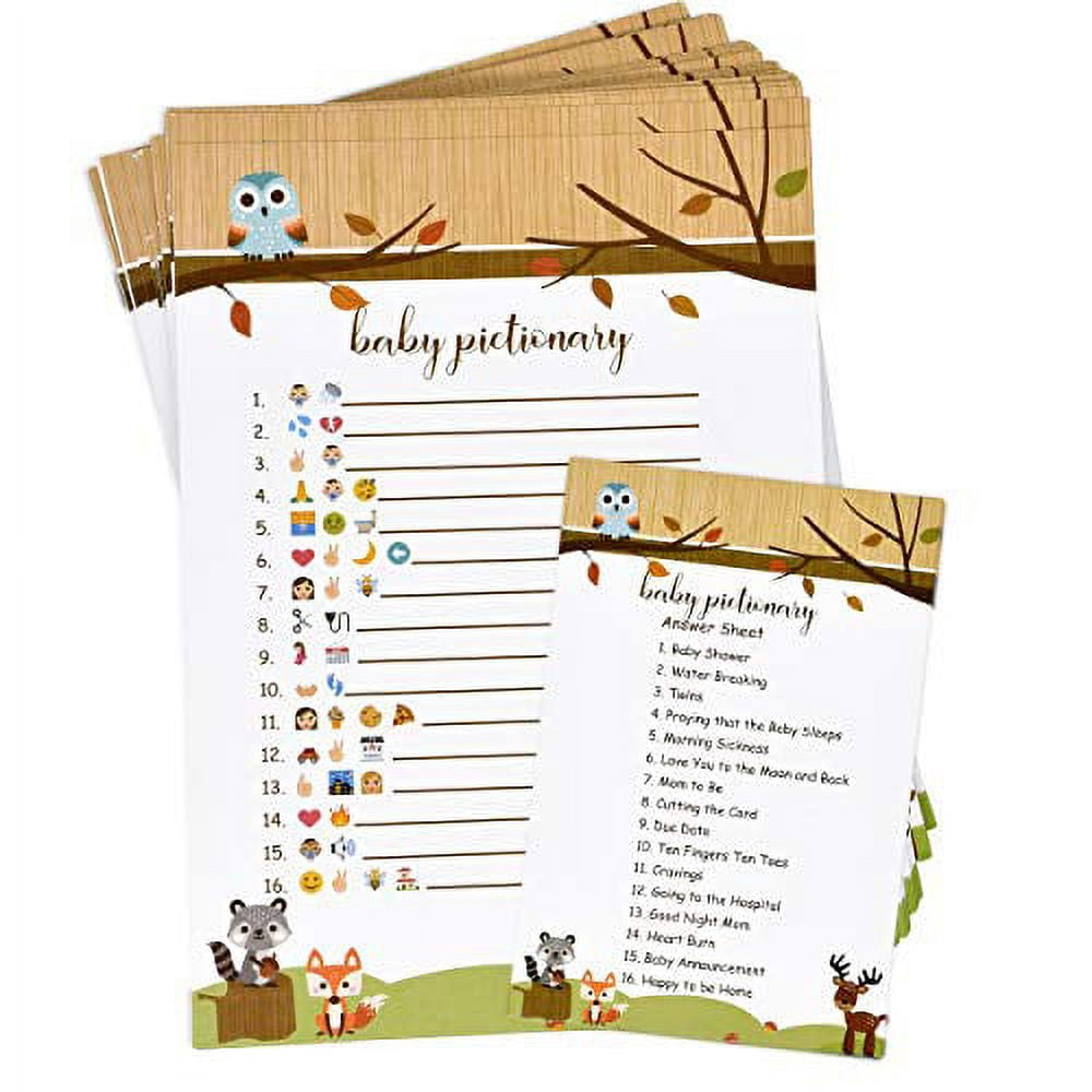 Woodland Creatures Baby Shower Games Set, Neutral for Boys & Girls, Includes 6 Fun Games, Total 300 Cards
