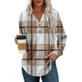 thumbnail image 3 of Stichou Womens Plaid Hoodies Pullover Sweaters Henley Tunic Tops for Women Loose Fit Dressy Oversized Sweatshirt with Buttons Khaki L, 3 of 5