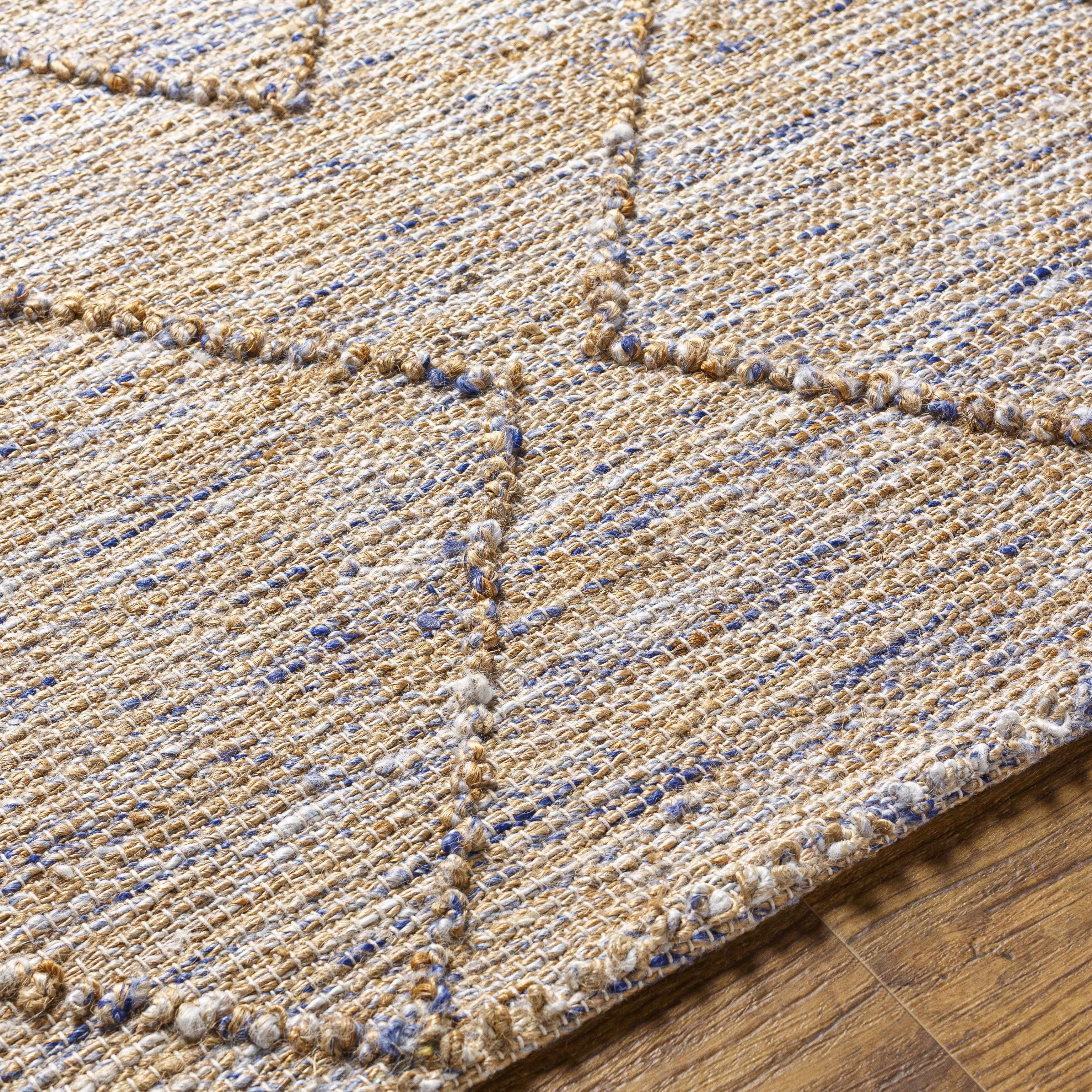 Hauteloom Schonbrunn Jute Living Room, Bedroom Area Rug - Geometric Diamond Lattice Trellis - Bohemian Transitional Boho Tribal Modern - Tan, Navy, Pale Blue, Beige, Brown - 2' x 3'