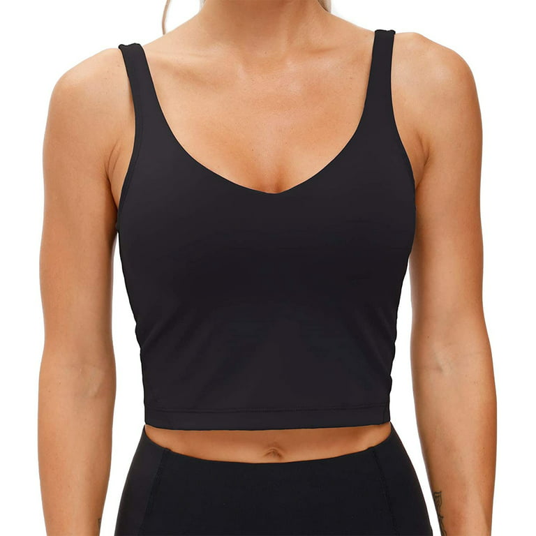 HAWEE Women's Longline Sports Bra Wirefree Padded Medium Support Yoga Bras  Gym Running Workout Tank Tops
