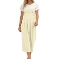 thumbnail image 2 of Wide Leg Overalls Bibs for Women Capri Length Pocket Linen Summer Casual Romper Jumpsuits Capris Pants (S, Beige), 2 of 6