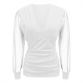 thumbnail image 4 of White Womens Tops Women Deep V Neck Tops Slim Fit Puff Long Sleeve Elastic Waist Ruched Wrap Low Cut Blouse Shirt Crop Top Shirts for Women, 4 of 4