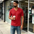 thumbnail image 2 of Men's Big and Tall Shirts Cotton V Neck Plus Size Short Sleeve Soft Casual 2026 Summer Tee Red M, 2 of 7