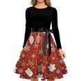 thumbnail image 5 of Christmas Dresses for Women Women's Fashion Temperament Autun And Winter Button Lapel Pocket Long Sleeve Retro Print Dress with Snowflake Christmas Print for Holiday Party,Wine,S, 5 of 5