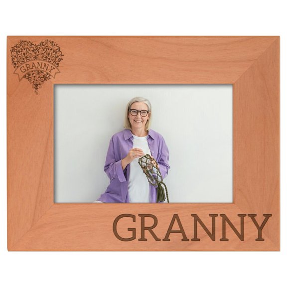 ThisWear Granny Floral Heart Banner Grandma Mother's Day Gift Natural Wood Engraved 4x6 Landscape Picture Frame Wood