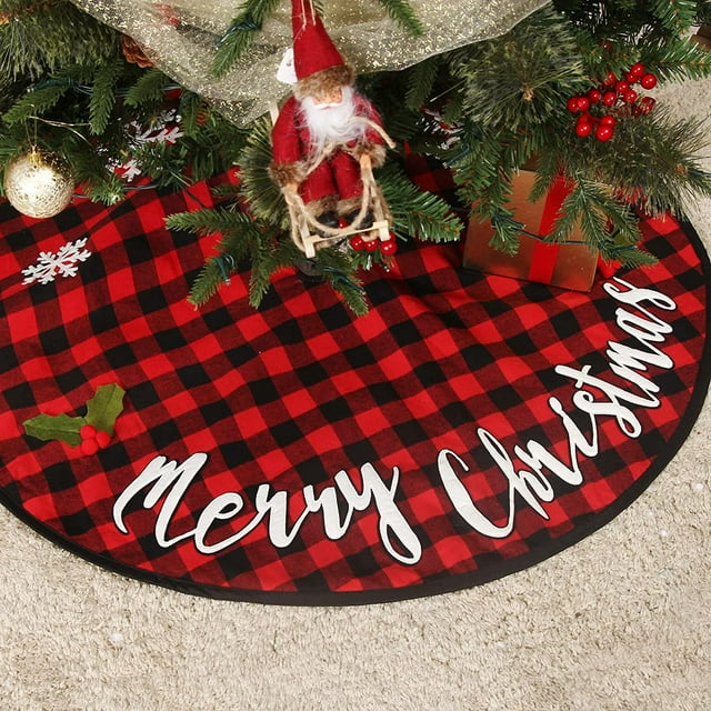 Jupe de Sapin de Noël, Jupe de Sapin de Noël 36 Pouces, Ornements de Noël à Carreaux Rouges et Noirs pour Décoration de Fête
