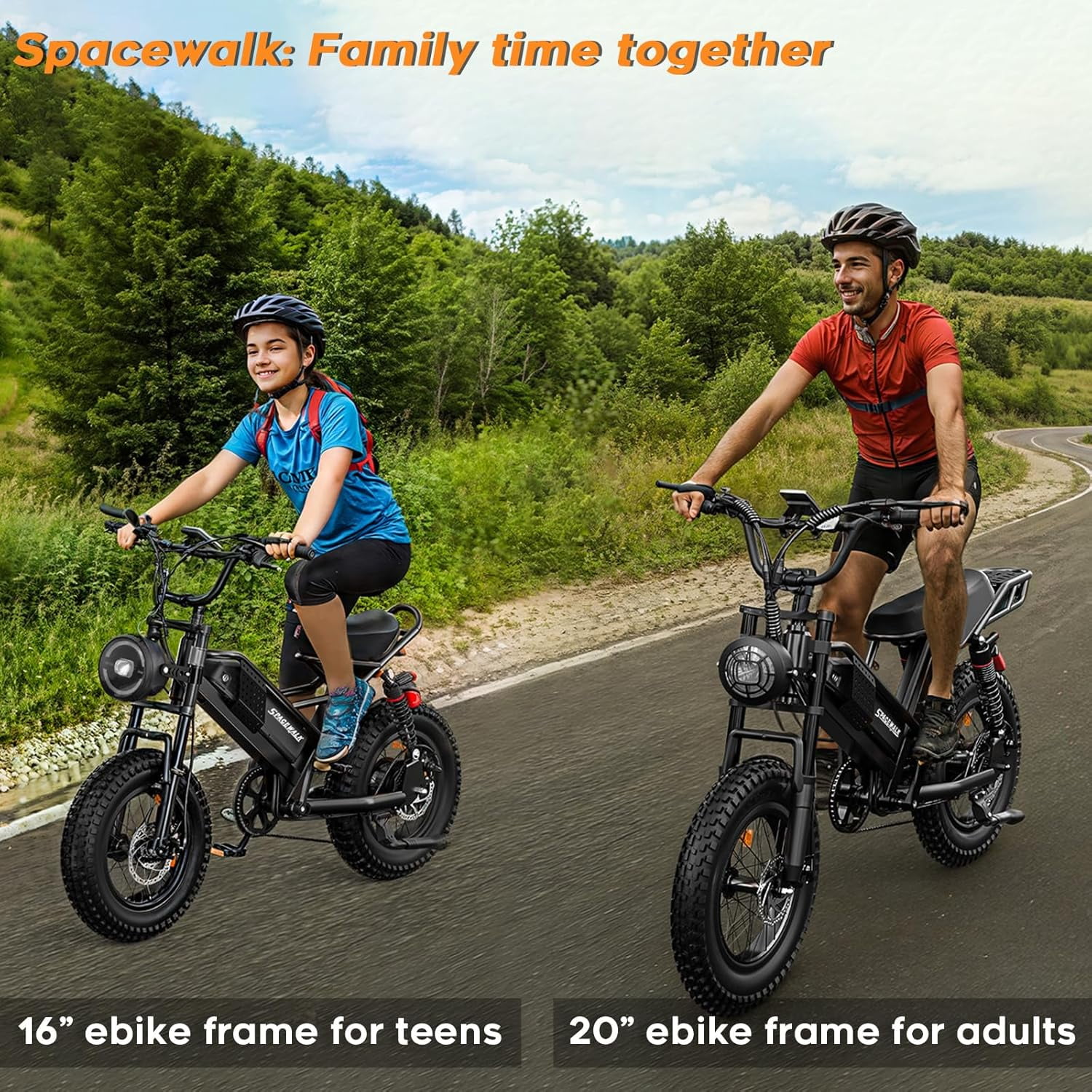 Spacewalk 16" Fat Tire Electric Bike – 750W Motor Mountain Bikes , 21.7MPH, 48V 15Ah Removable Battery, Compact Ebike for 4'10" to 5'5" Riders & Teen
