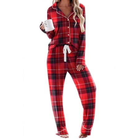 Ekouaer Plus Size Pajamas Long Lounge Top and Cotton Pants Set Winter Comfy Long Sleeve Loungewear Set