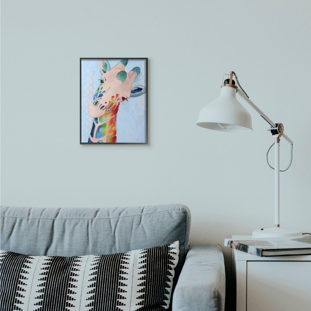 Stupell Industries Colorful Abstract Giraffe Animal Rainbow Blue Drawing Framed Giclee Texturized Art by Grace Popp