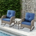 thumbnail image 2 of POCASSY Outdoor Rocking Chairs with Cushion, 3 Pieces Patio Rocker Gray Wicker Rattan Set with Wicker Side Table for Porch Deck Balcony, Blue, 2 of 8