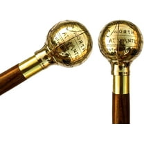 NAUTICALMARTUS BY Vintage Brass Golden Globe Head Handle Walking Stick Solid Handmade Fashion Cane Wooden Walking Stick Shaft Gift