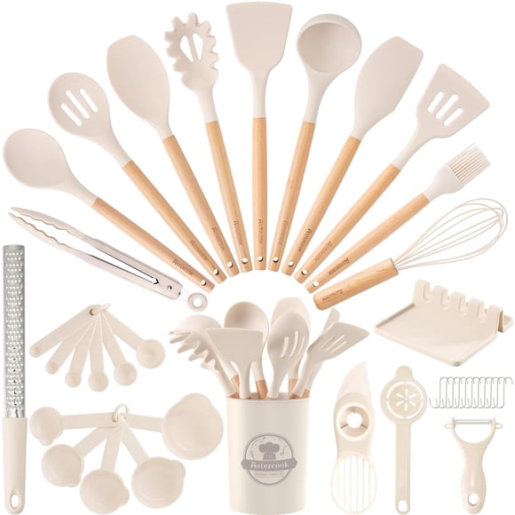 Juego de utensilios de cocina Astercook de 39 piezas de silicona y madera