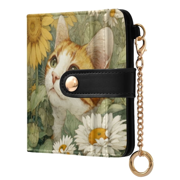 Qxltty Cute Orange Cat Ladies Wallet Rfid Slim Thin Compact Credit Card Women Wallet Zipper Coin Pocket and ID Window for Female Gifts