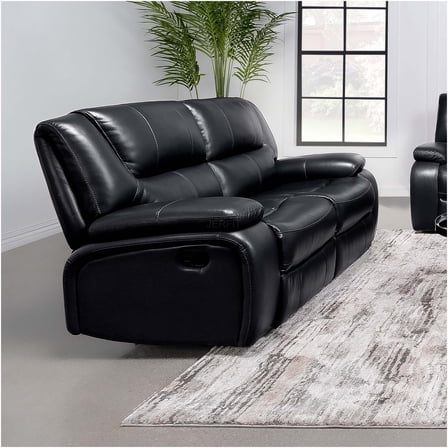 JERFIT Modern Black Reclining Loveseat Sofa with Motion Recliner, Upholstered Faux Leather, Wall Hugger Design for Living Room