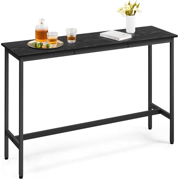 Bar Table, High Pub Table, Bar Height Cocktail Table for Living Room or Kitchen, Sturdy Metal Frame, 15.7" Deep for Narrow Spaces, Ebony Black