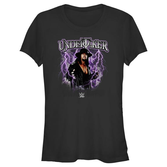 Junior's WWE Undertaker Purple Lightning Logo Graphic Tee Black Large