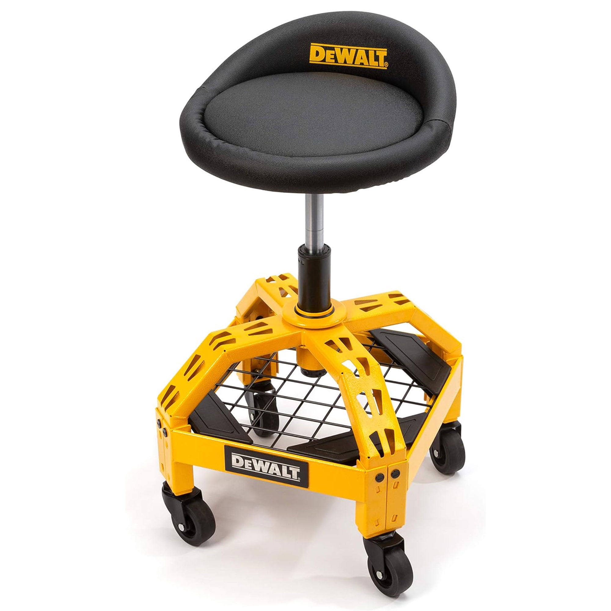 Dewalt Adjustable Shop Stool Heavy-Duty Rolling Chair with Storage Rack