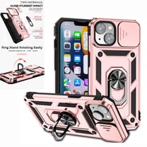 Nalacover Heavy Duty Armor Case for iPhone 14 Plus, Rugged PC Soft TPU Military Grade Shockproof Metal Magnetic Plate Shockproof Cover with Camera Lens Sliding Ring Holder Kickstand Case,Rosegold