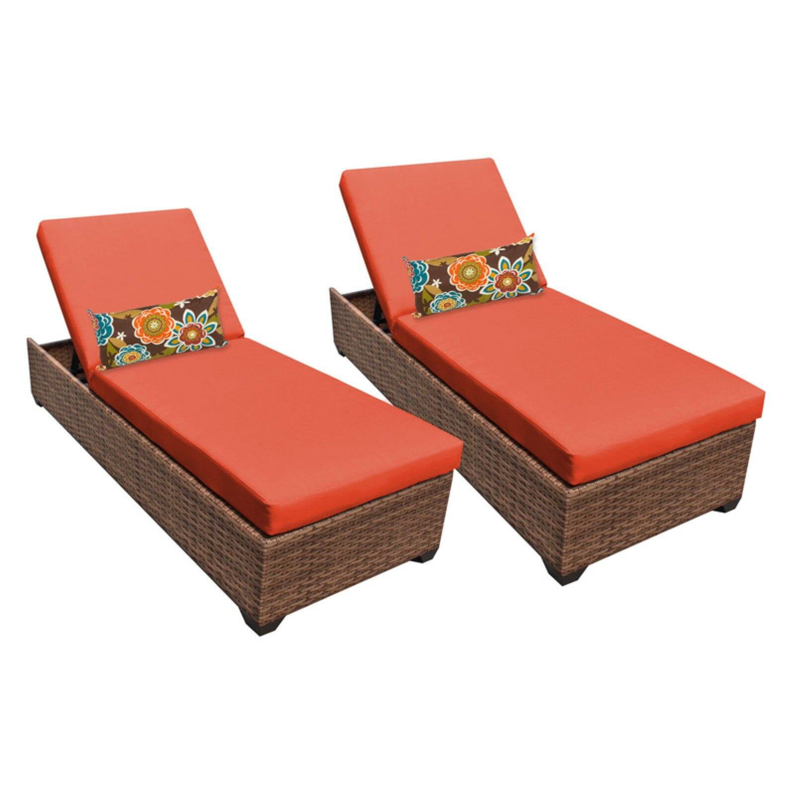 TK Classics Laguna Outdoor Chaise Lounge Set of 2 Chairs and Cushion
