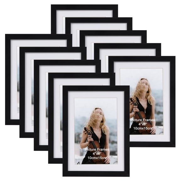 5x7 Picture Frame Set of 10, Black Frame Matted for 4x6 or 5x7 Photos, Wall or Tabletop
