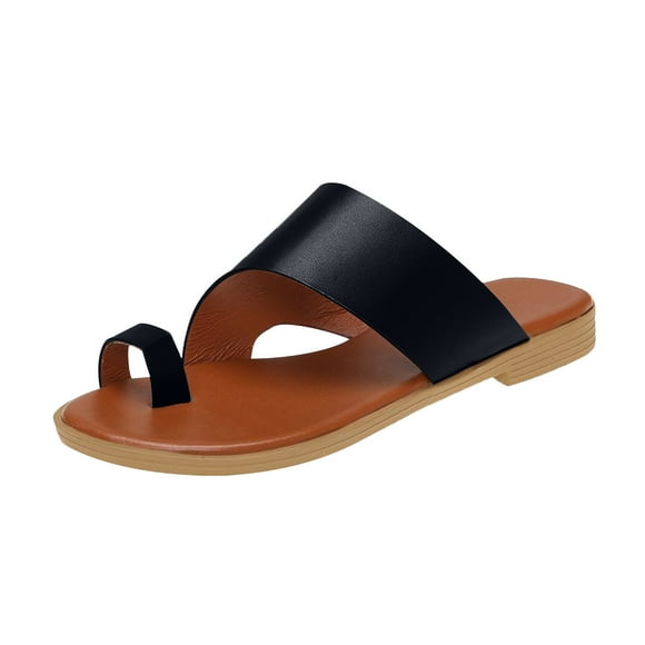 Summer Savings ! WJSXC Womens Sandals,Shoes for Women,Fashion Minimalist Flat Thong Toe Ring Wide Fit Sandals Black 42