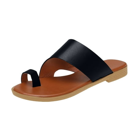 

Honeeladyy Clearance under 5$ Fashion Minimalist Flat Thong Toe Ring Wide Fit Lightweight Breathable Comfy Beach Bathing Sandals