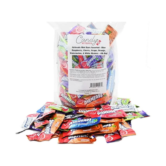 Airheads Mini Bars Assorted - Blue Raspberry, Cherry, Grape, Orange, Watermelon, & White Mystery (4 Lb)