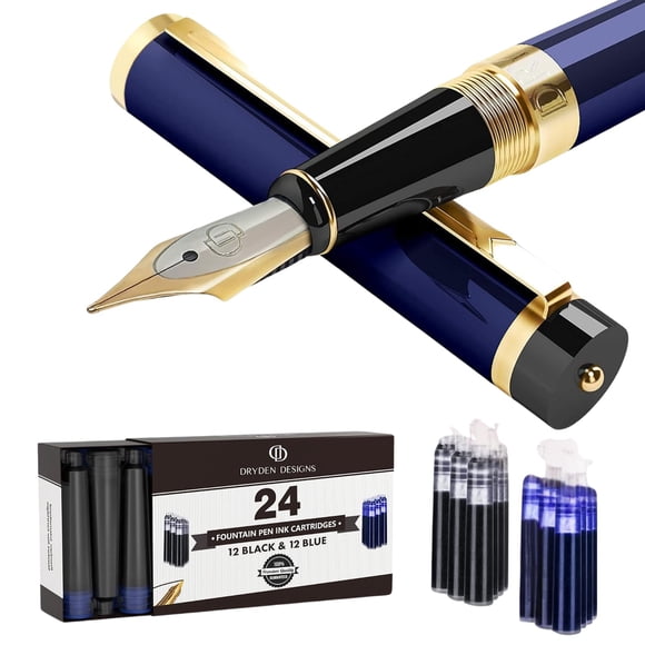 Pluma estilográfica Dryden Designs, punta mediana con 24 cartuchos de tinta