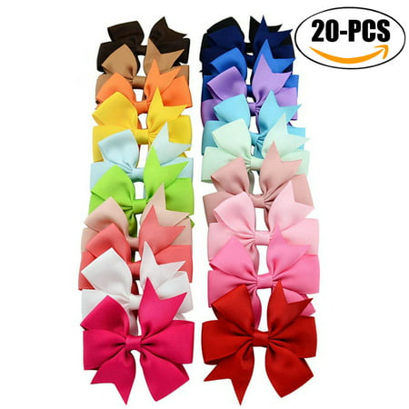 20Pcs Hair Clip set, Coxeer Kids' Grosgrain Ribbon Bowknot Multicolor Hair Clip for Children Girls' Hair Bow Headwear (Random Color)