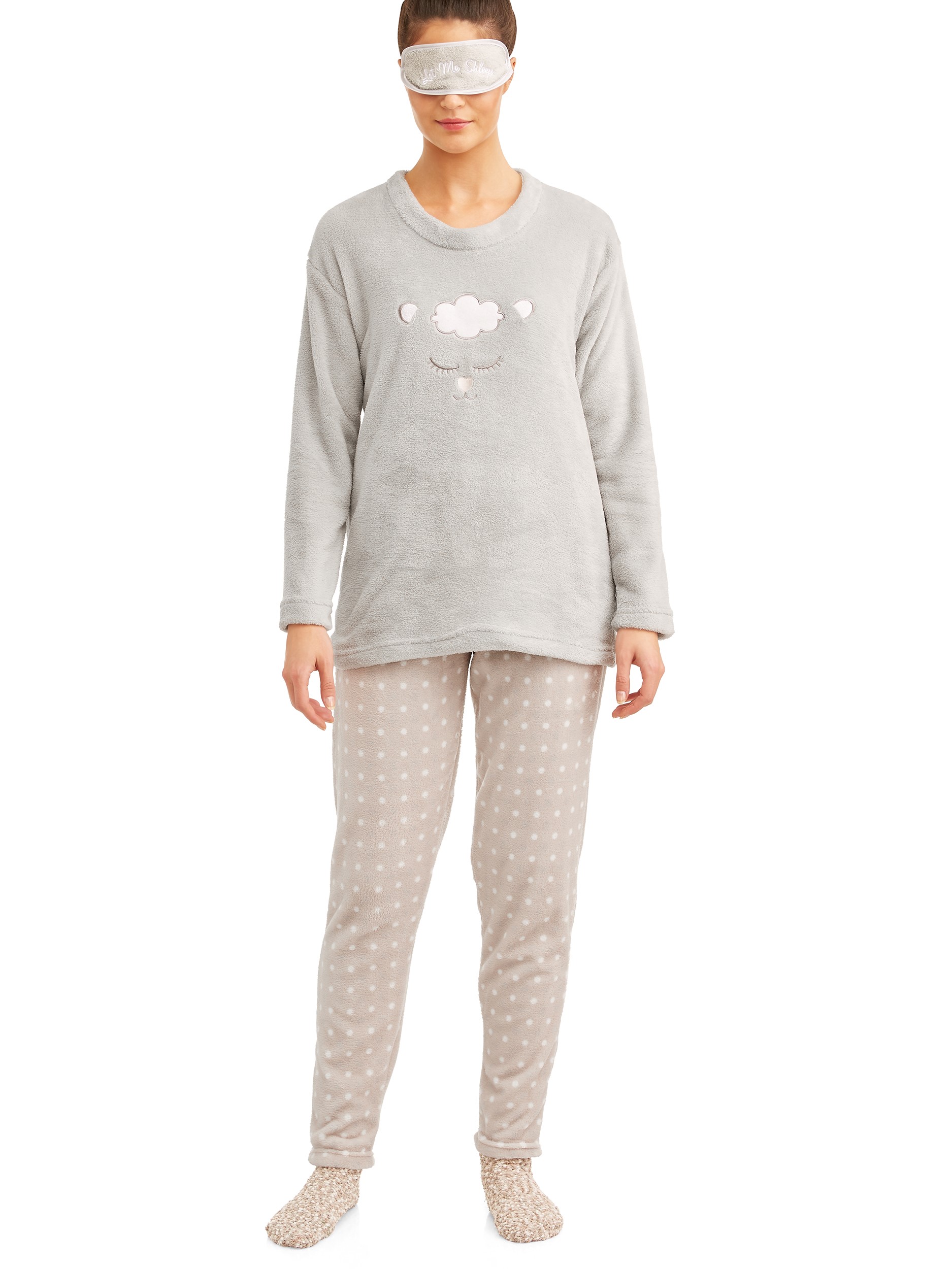 Sweet Dreams Women's 4-Piece Plush Gift Box Pajama Set (Top, Pant, Socks, and Eye Mask) - image 3 of 5