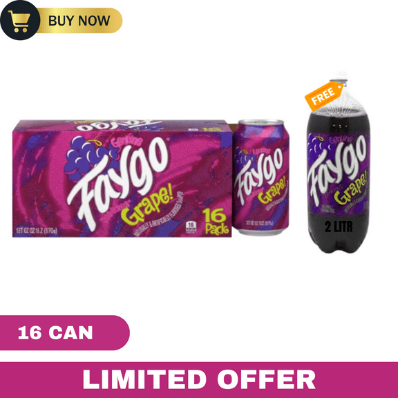 Faygo Grape Soda Pop – 12 fl oz Cans (Pack of X) Free 2 Liter Bottle