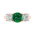 thumbnail image 2 of 3.25ct round cut green emerald 18k rose gold 3 stone Bridal Wedding Engagement Promise Anniversary Ring for Women size 5.5, 2 of 7