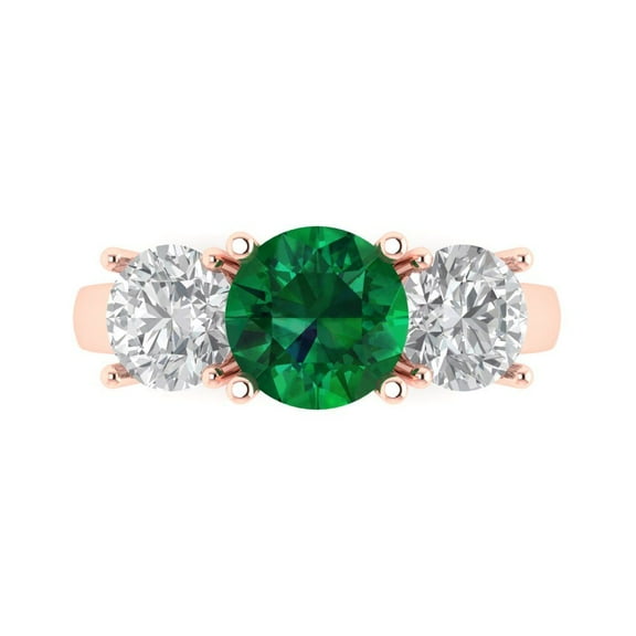 Clara Pucci 14K Rose Gold 3ct Emerald Three-Stone Ring for Women