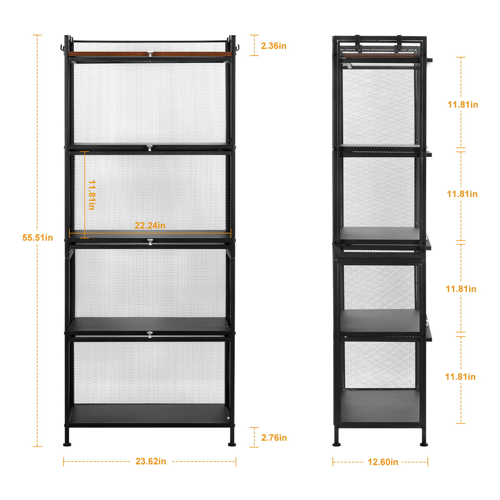 5-Tier Metal Black 23.62" Microwave Rack Storage Cabinet