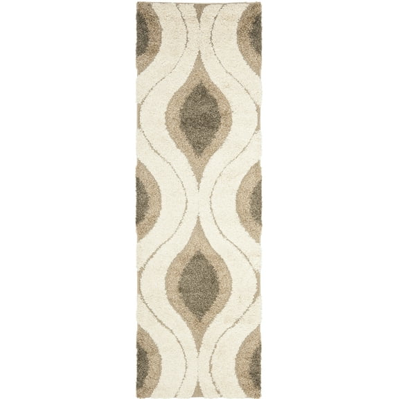 SAFAVIEH Florida Declan Geometric Shag Runner Rug, Cream/Smoke, 2'3" x 19'