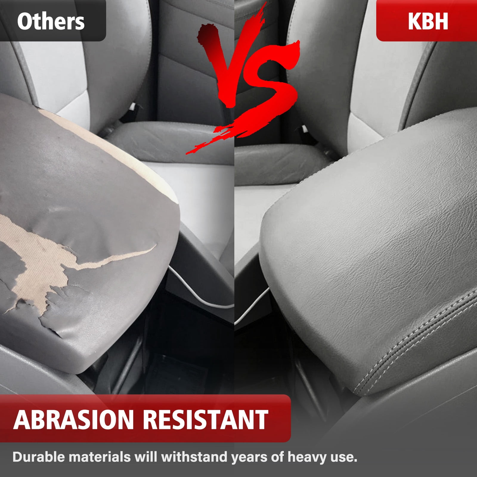 KBH Center Console Lid Armrest Cover for Honda Pilot 2009-2015, Car Arm Rest Cover Replacement Upholstery, Gray (Leather Skin Only)