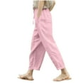 thumbnail image 2 of Hfnxid Womens Cotton Linen Pants High Waist Lightweight Wide Leg Pant Loose Fit Breathable Workout Pant Summer Going Out Vacation Casual Trousers Pink S, 2 of 7
