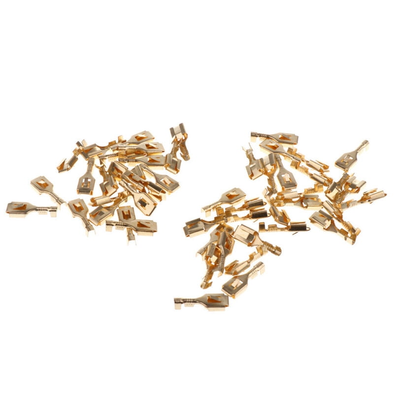 100PCS 6.3mm Tinned Brass Female Terminals Spade/Lucar Connectors Non-Insulated 