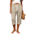thumbnail image 6 of Yievot Capri Pants Women Relaxed Fit Waffle Knit Capris Elastic Drawstring Waist Side Pocket Summer Vacation Casual Cropped Trousers, 6 of 6
