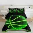 thumbnail image 2 of jejeloiu Neon Green Basketball Queen Comforter Set,Ball Sport Game Bedding Comforter Set For Boys Teens Reversible 3pcs, 2 of 8