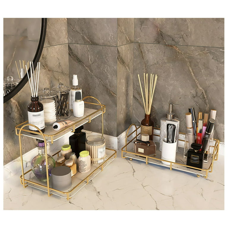 Luxspire 2-Tier Bathroom Countertop Organizer, Bathroom Vanity Trays 2-Tier, Detachable Countertop Organizer Shelves Serving Tray, Dresser Makeup