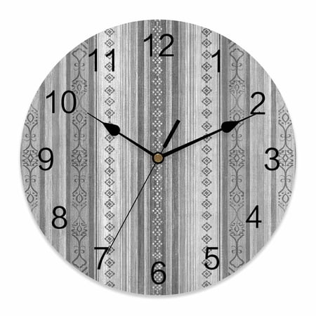 14 Inch Boho Gray Wall Clock, Stripes Abstract Geometric Texture Battery Operated Silent Non Ticking Clocks, Easy to Read Round Wall Clock for Kitchen/Living Room/Bedroom/Bathroom