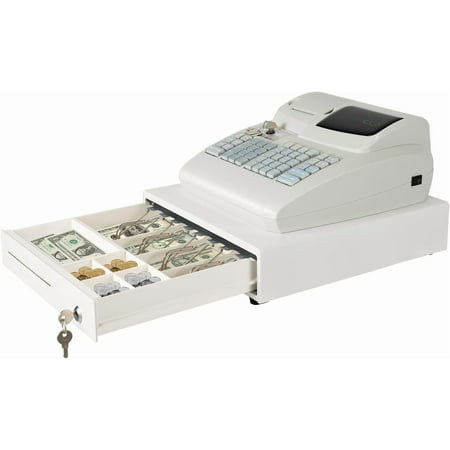 Electronic Cash Register, 47 Keys 28W Cash Register for Small Businesses with with 2.4in/s Printing Speed Cash Management System for Restaurant Supermarket Retail 6-Digits LED Display White