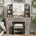 thumbnail image 4 of Vabches Large Vanity Desk Set with Lights and Mirror, Makeup Table with Stool and Large Storage Drawers and Shelves, 3 Led Lighting Modes Adjustable, 4 of 8