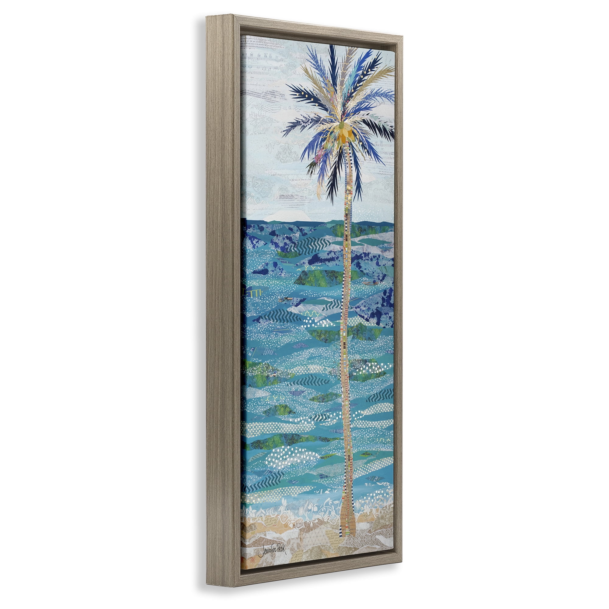 Stupell Industries Tangled in Blue Collage Coastal Painting Brown Floater Framed Canvas Art Print Wall Art, 15 x 31