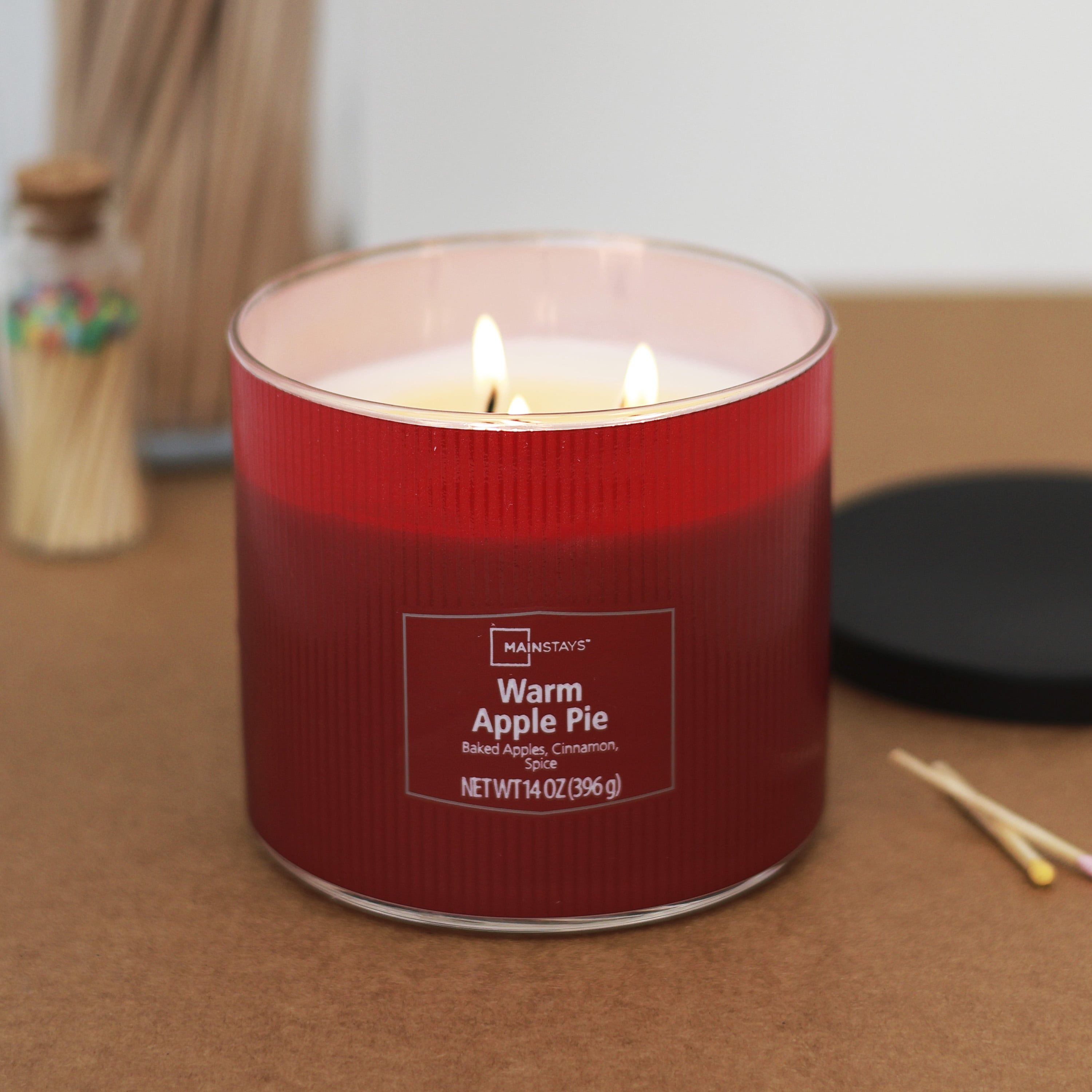 (4 pack) Mainstays Textured Wrapped Candle Warm Apple Pie, 14 Ounce