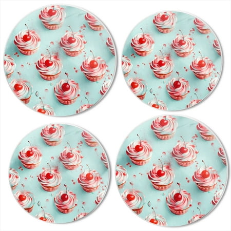 

BaHomeck Electric Stove Burner Covers Set of 4 Round Metal Gas Stove Burner Covers 8 Inch and 10 Inch Kitchen Decor Pattern Of Cupcakes With Red And White Frosting