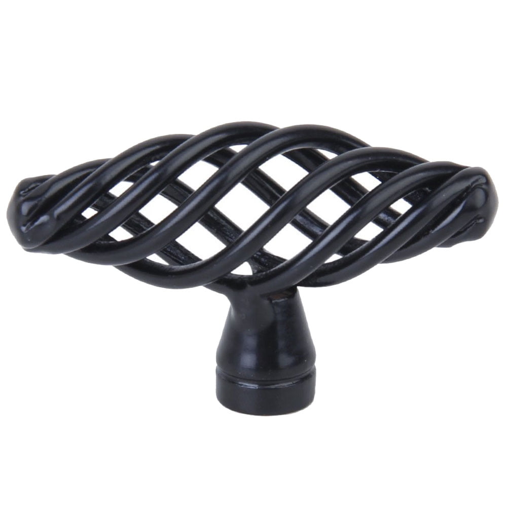 4 Pieces Wrought Iron Cabinet Knobs Leaf Large Size Handle 7.4×3.6cm Black