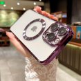 thumbnail image 4 of Compatible with iPhone 14 Pro Max Magnetic Case, Luxury Plating Clear Phone Case, Compatible with MagSafe for Women Girls with Camera Protector Soft TPU Shockproof Back Cover - Purple, 4 of 9