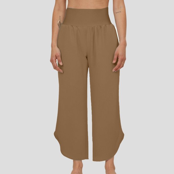 MKLEKYY Leggings deportivos mujer Pantalones casuales de mujer para salidas, yoga, deportes y cenas, corte holgado, largo recortado, tiro medio con bolsillos, ropa de verano, fácil de lavar